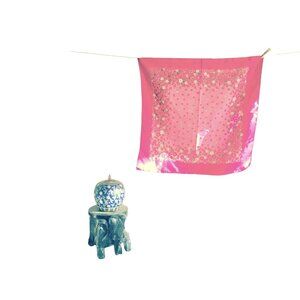 Vintage Floral Scarf Water Repellent Head-wrap Pink Rain Accessories Made in Tai